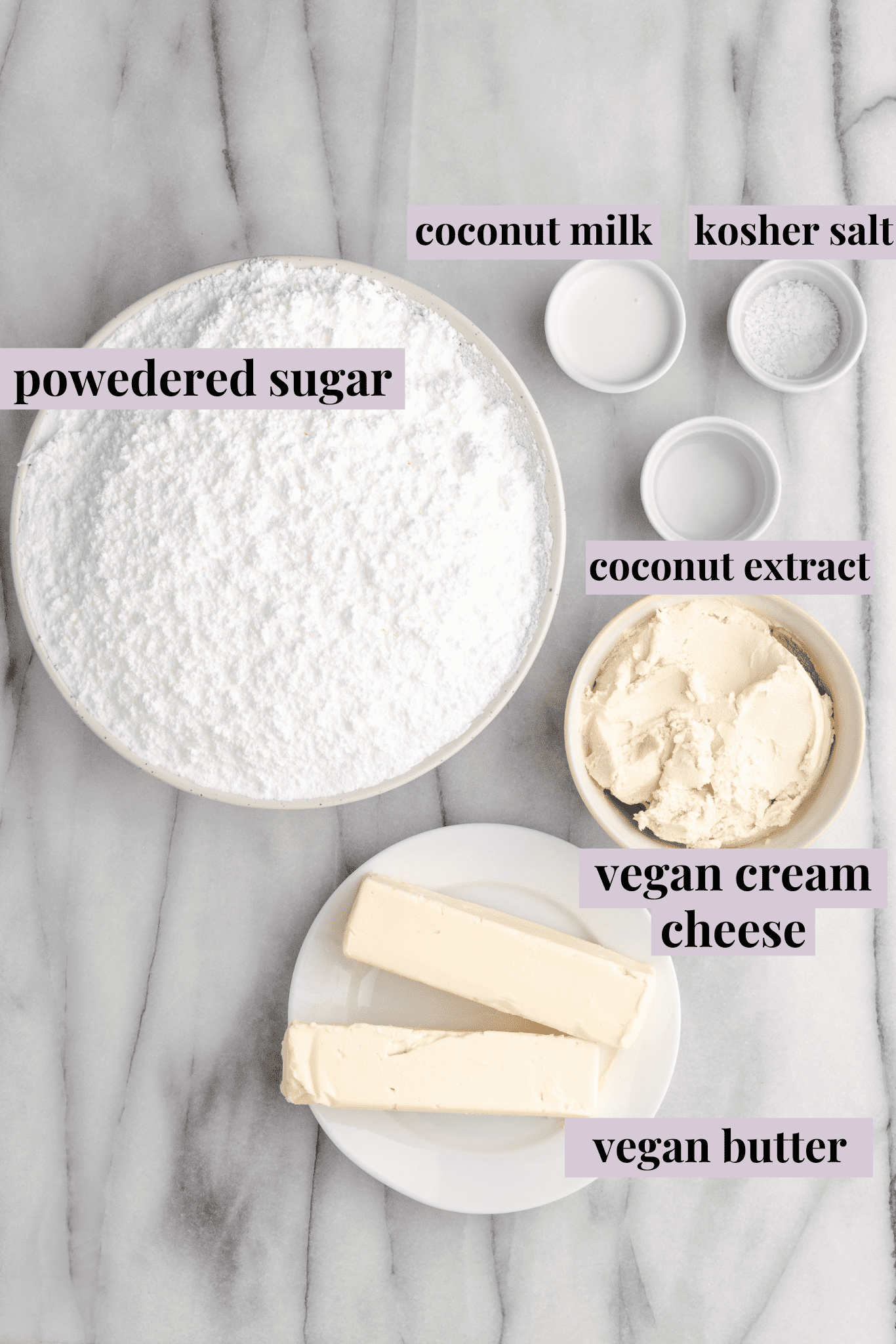 ingredients for vegan coconut cake frosting