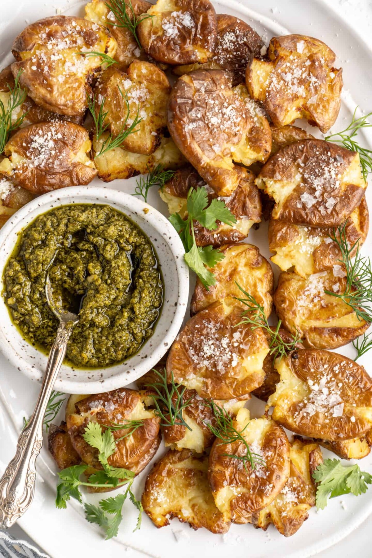 Crispy Smashed Potatoes with Chimichurri Sauce