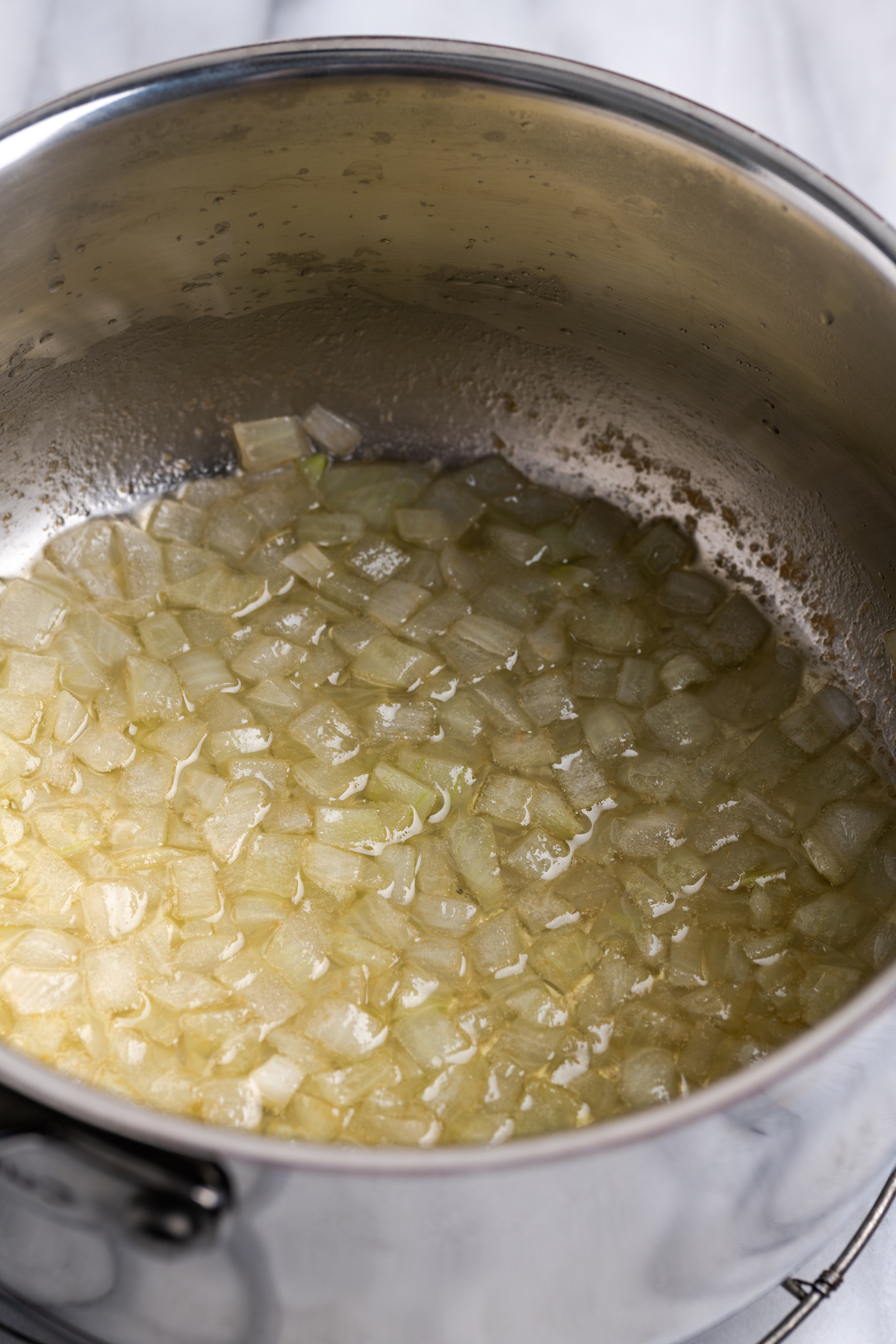 Sauteed onions in pot