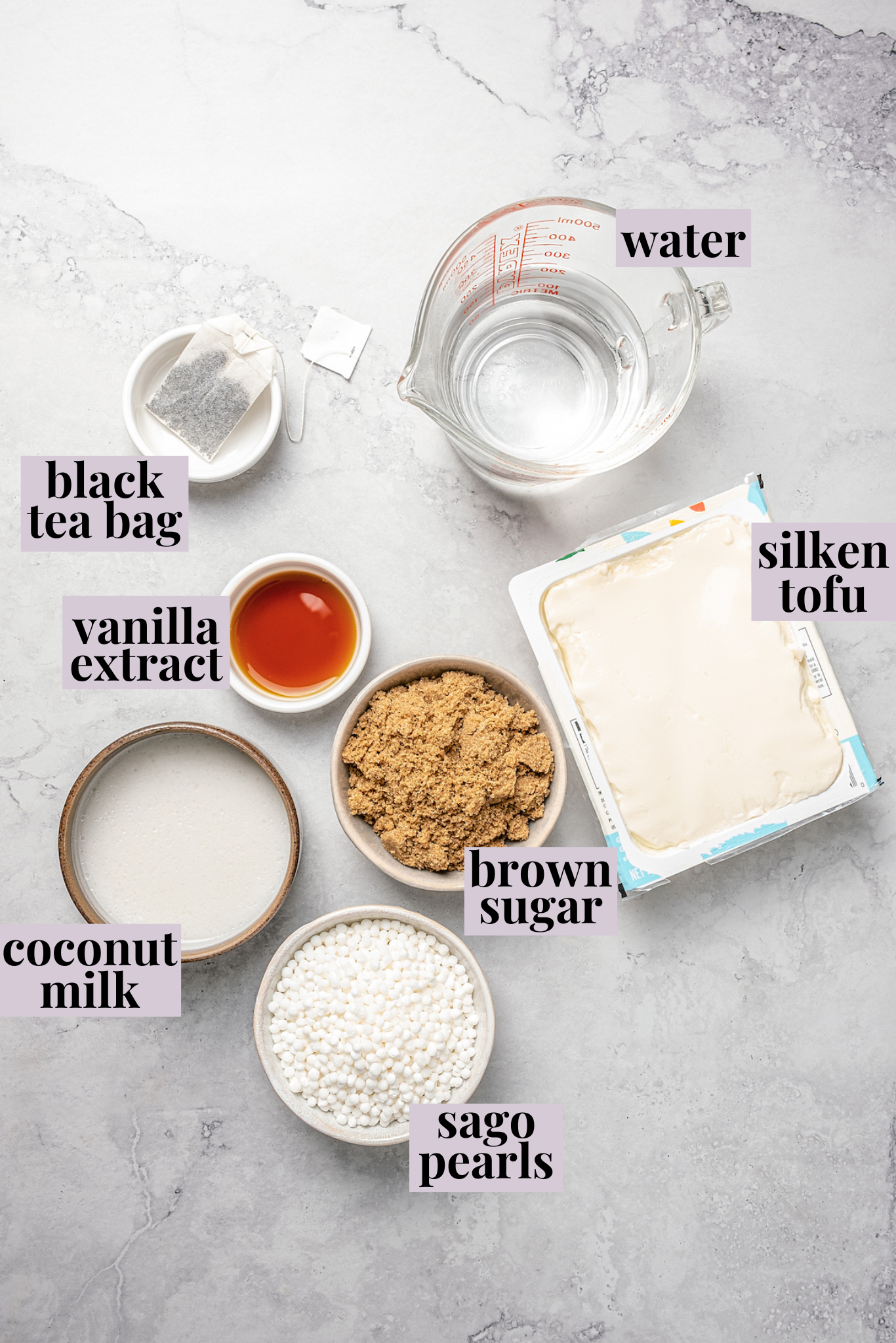 Overhead view of ingredients for taho