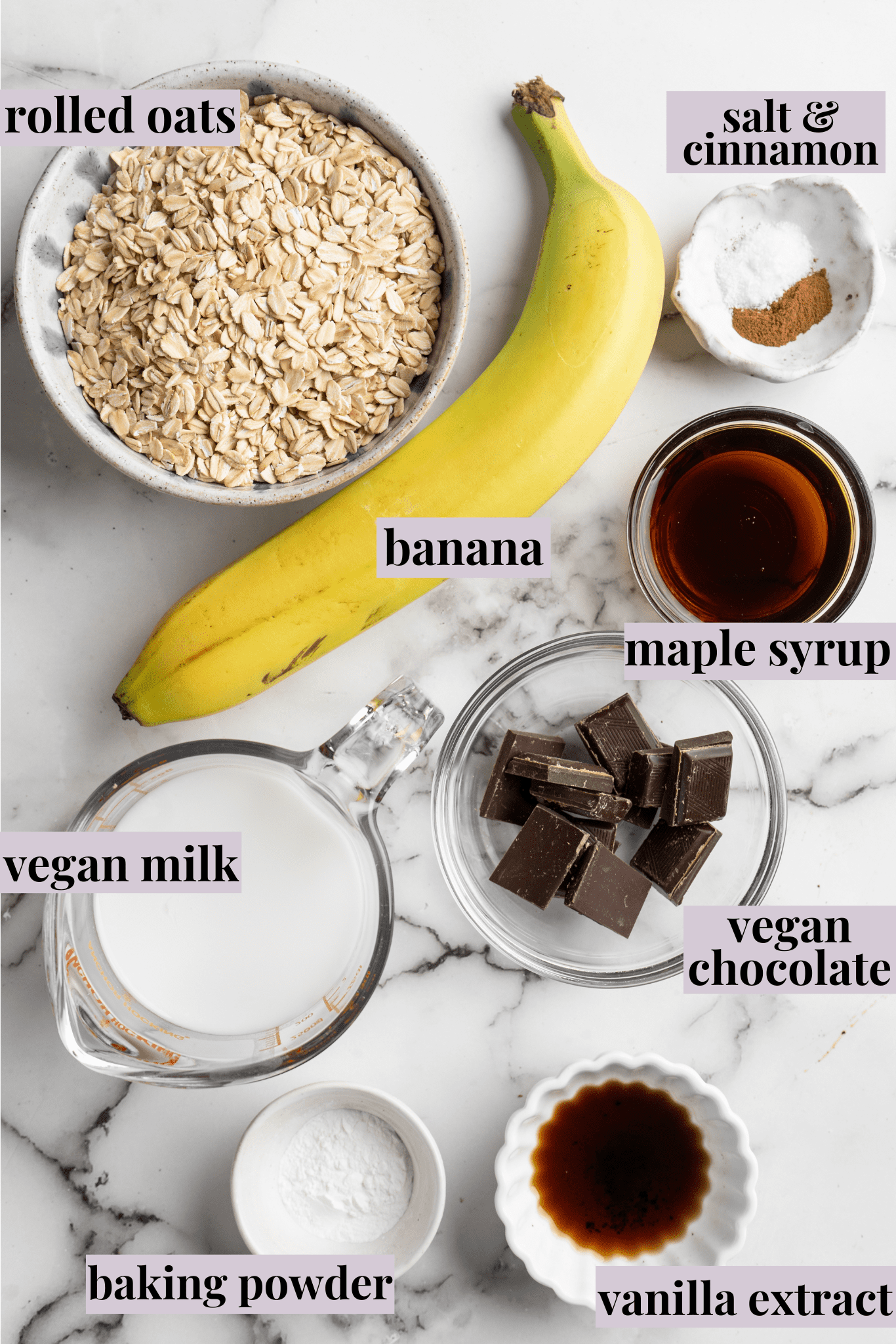Overhead view of ingredients for vegan baked oats