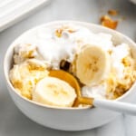 Bowl of vegan banana pudding with spoon