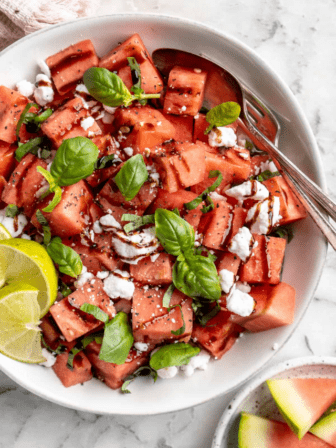 Vegan Watermelon Feta Salad with Balsamic Reduction