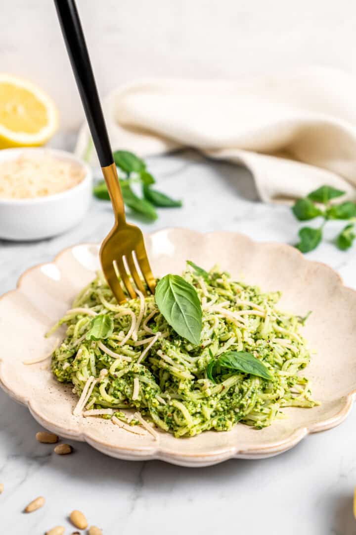 Vegan Hearts of Palm Pasta With Pesto Jessica in the Kitchen