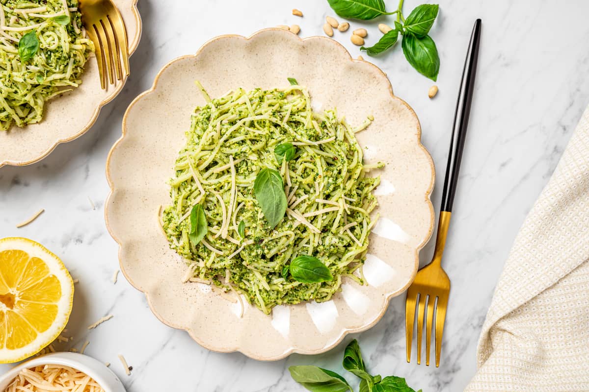 Vegan Hearts of Palm Pasta With Pesto Jessica in the Kitchen
