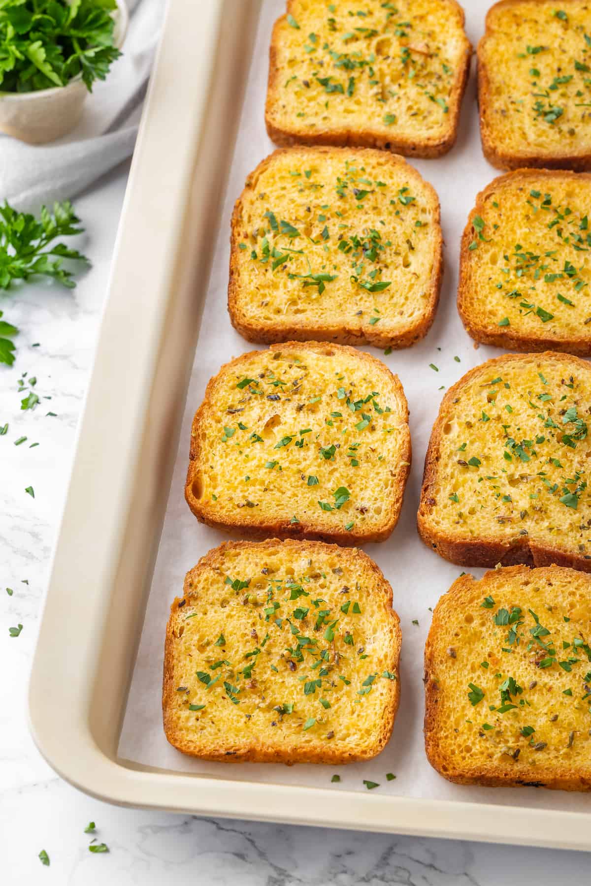 8 slices of Texas toast on sheet pan
