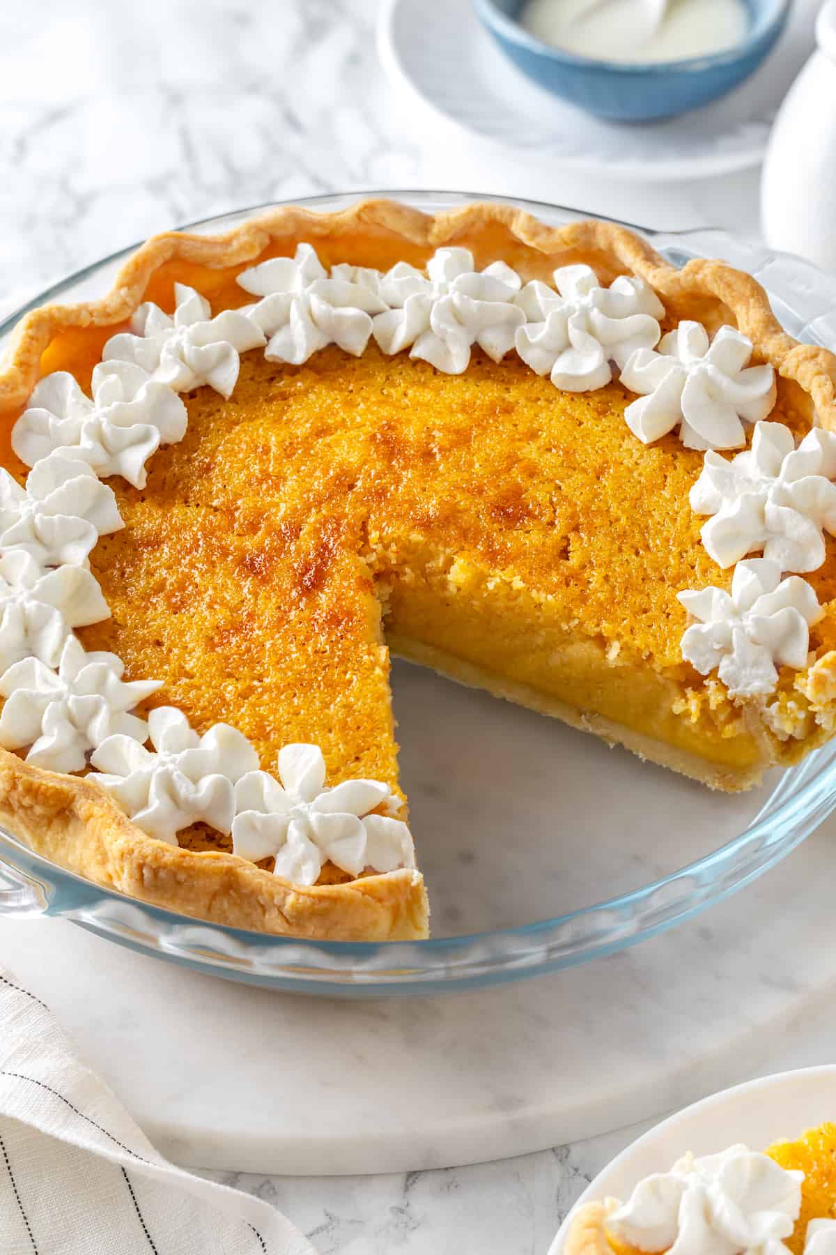 Buttermilk pie with slice removed