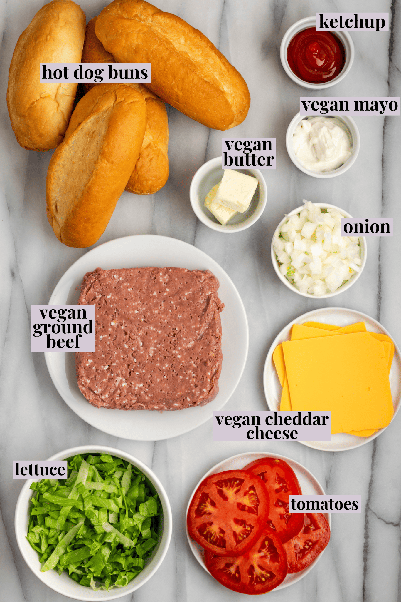Top view of Vegan Chopped Cheese Ingredients
