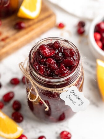 Cranberry sauce in jar with tag