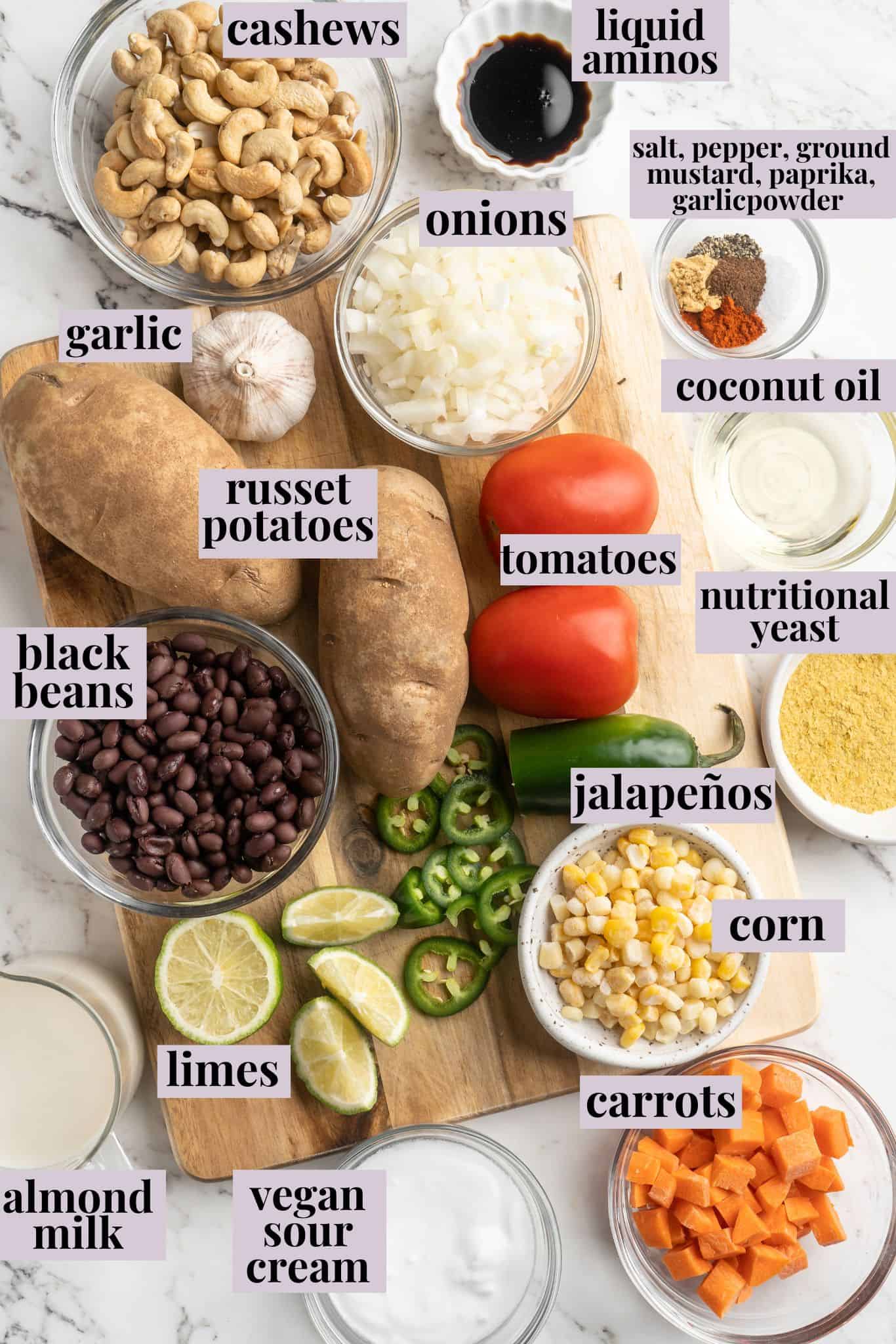 Overhead view of ingredients for nacho fries