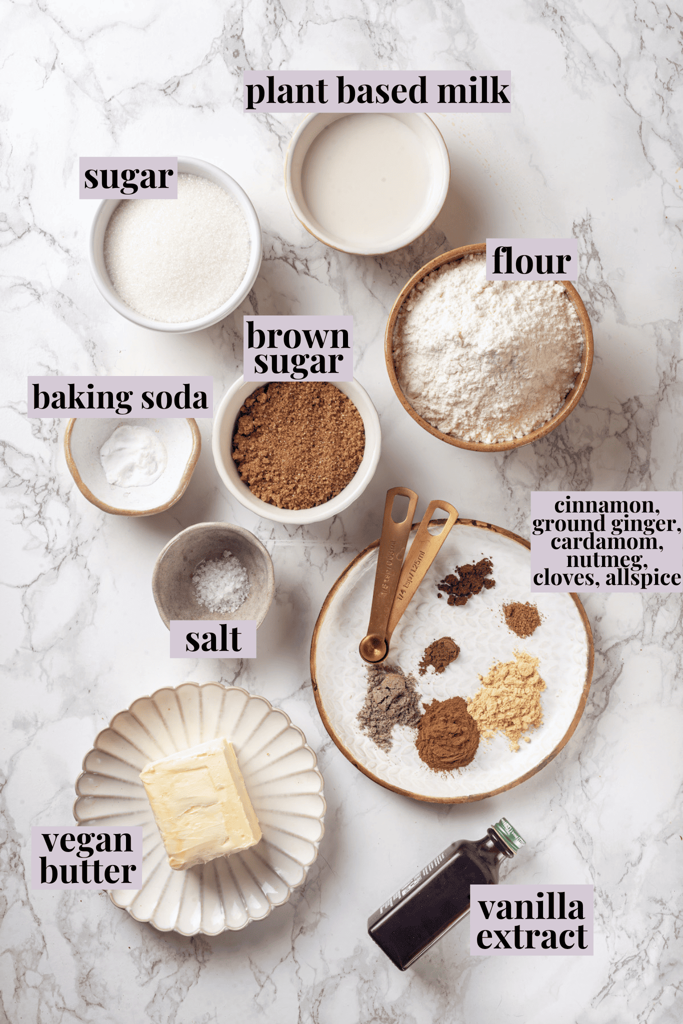 Overhead view of ingredients for vegan chai sugar cookies