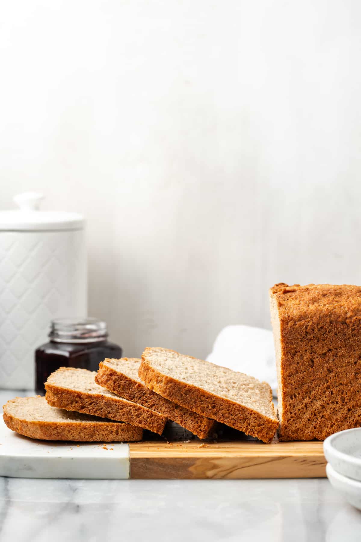 Side view of sliced gluten-free sandwich bread