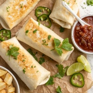 Overhead view of vegan breakfast burritos
