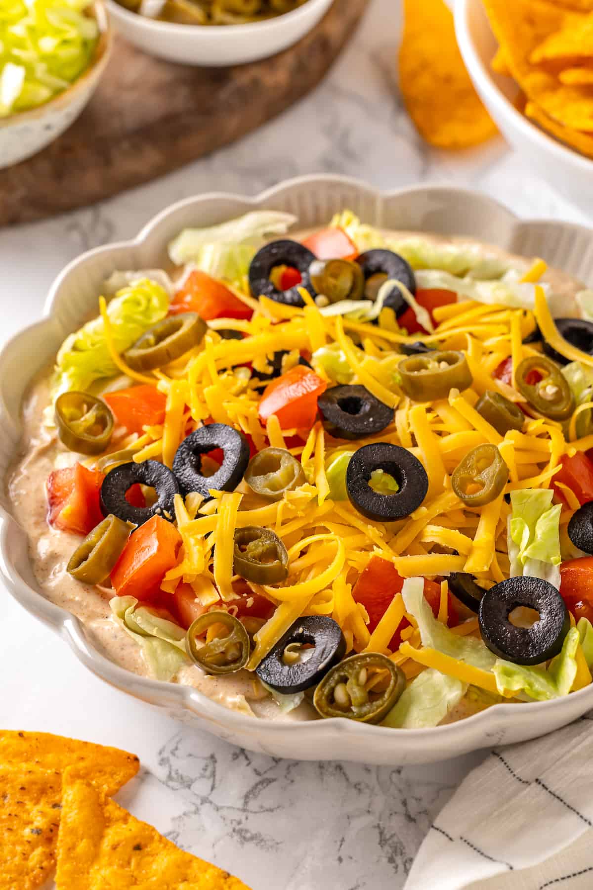 Vegan taco dip recipe in serving bowl