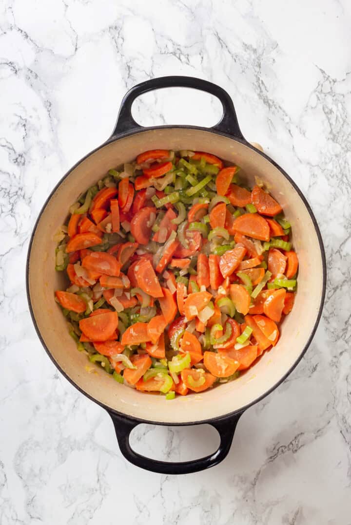 Softened vegetables in Dutch oven