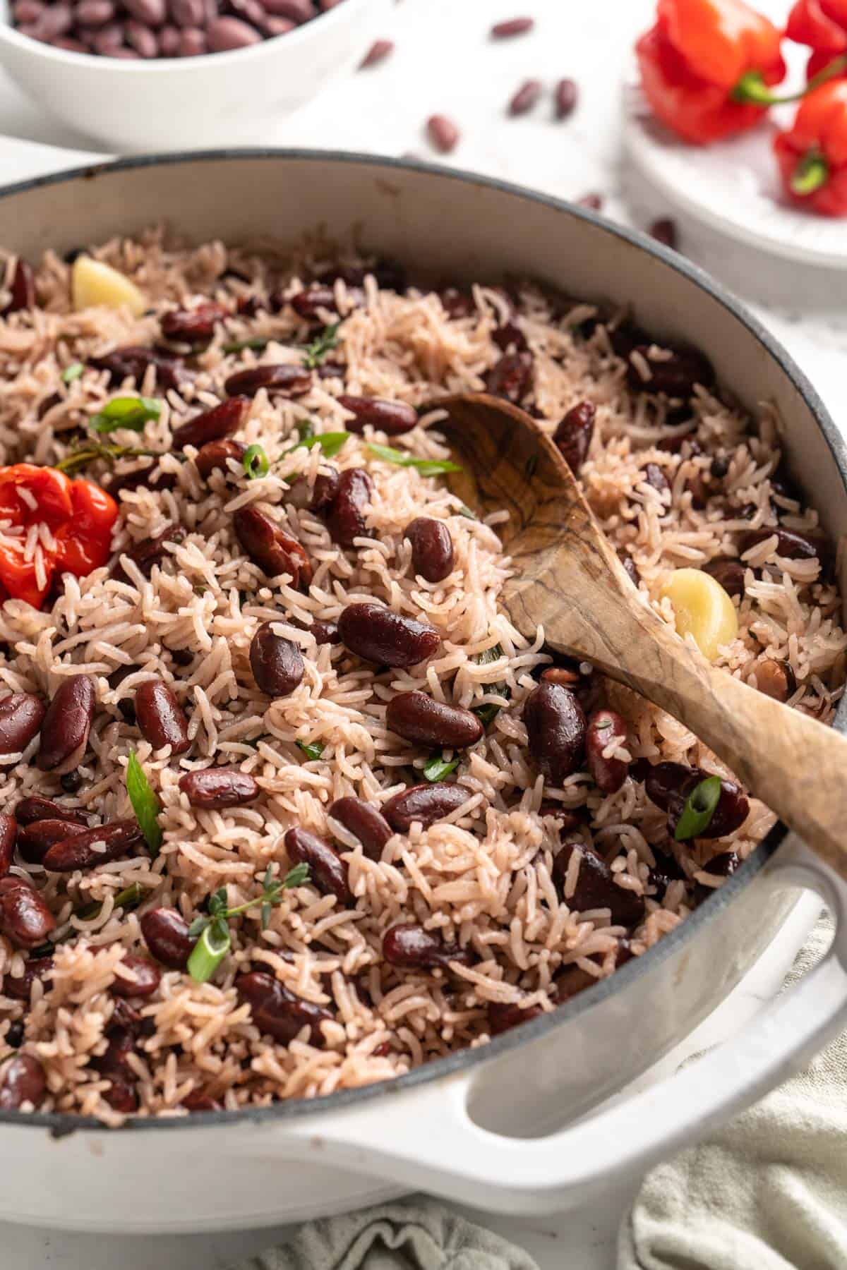 Pan of authentic Jamaican rice and peas