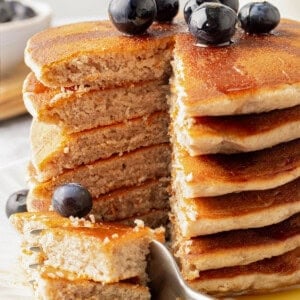 Stack of fluffy buckwheat pancakes