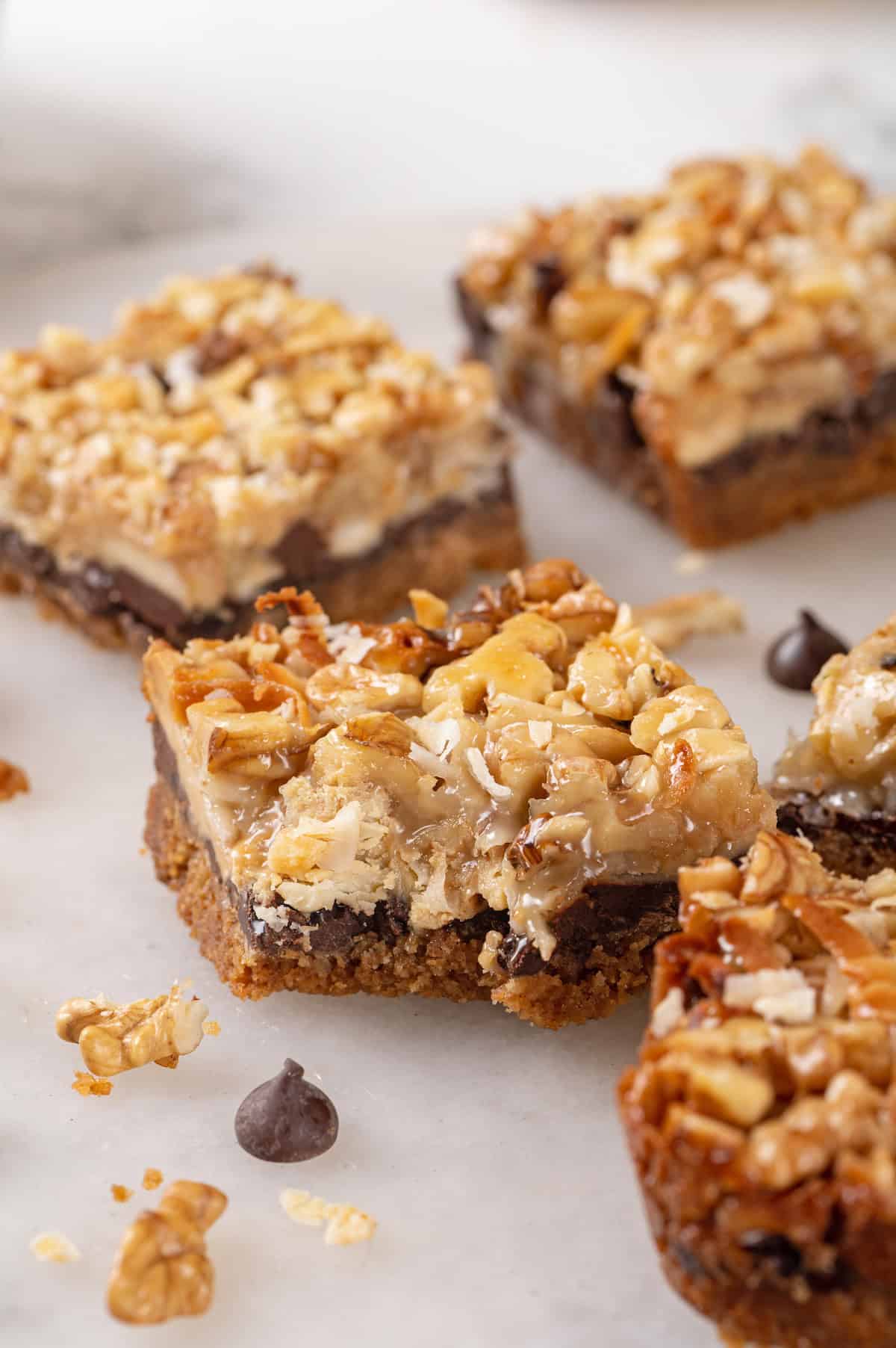 Seven layer bar squares on parchment paper