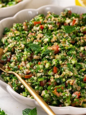 Bowl of tabbouleh with spoon