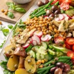 Serving platter with vegan nicoise salad