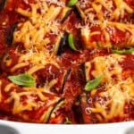 Vegan eggplant rollatini in baking dish