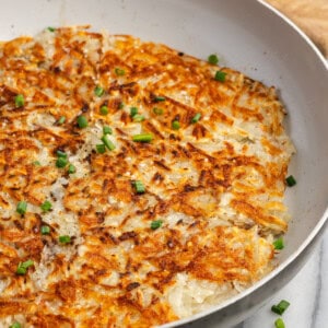 Crispy hash browns in skillet