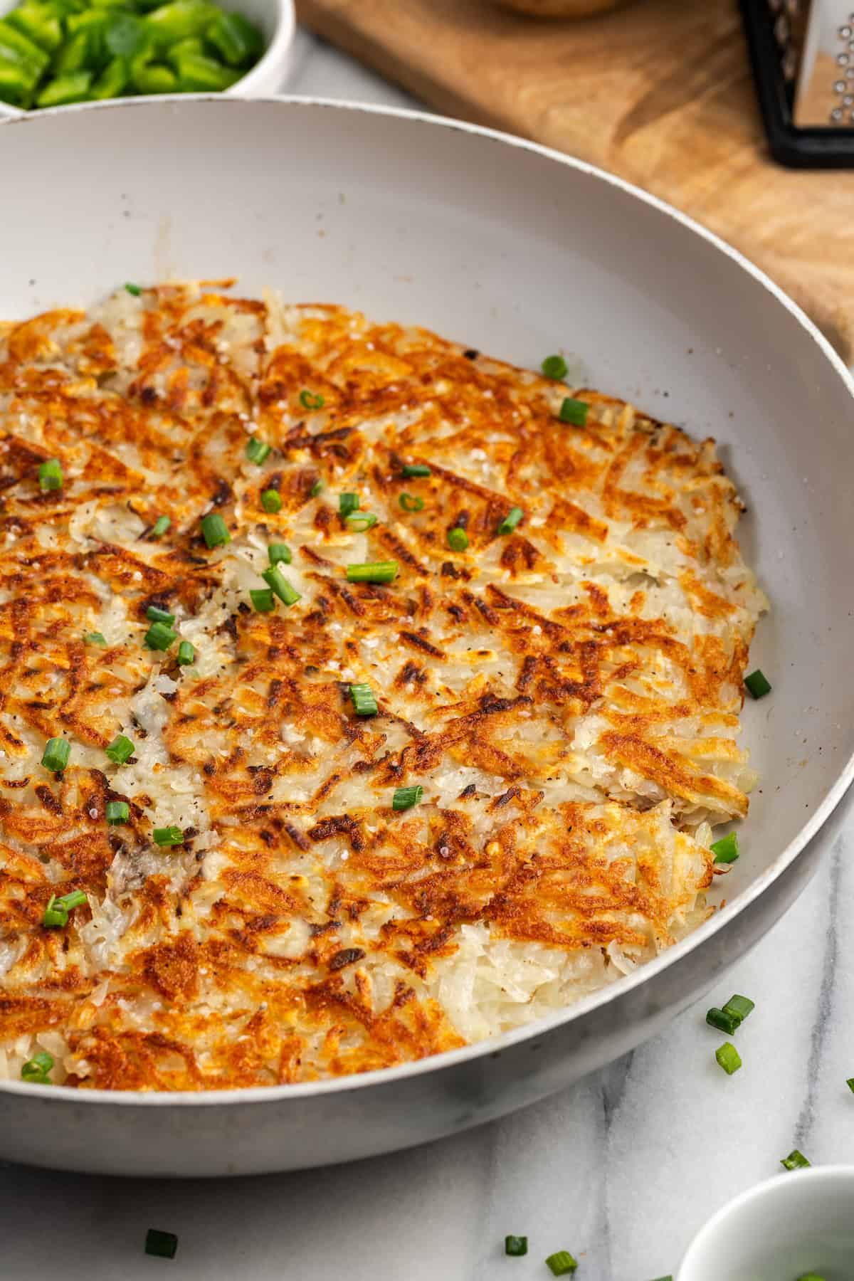 Crispy hash browns in skillet