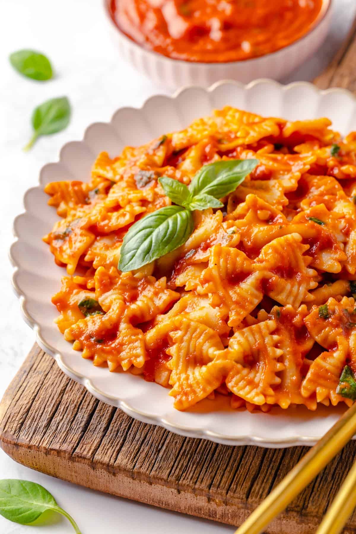 Plate of pasta tossed with pomodoro sauce