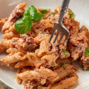 Forkful of marry me pasta in bowl