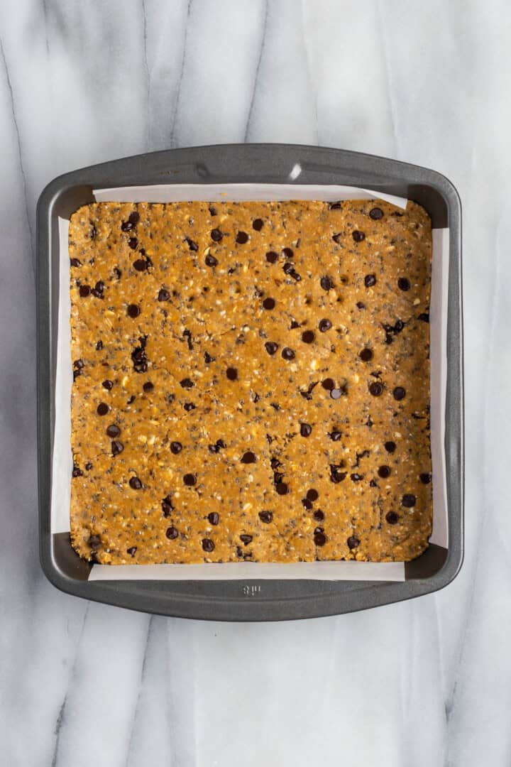 Mixture for protein bars pressed into pan