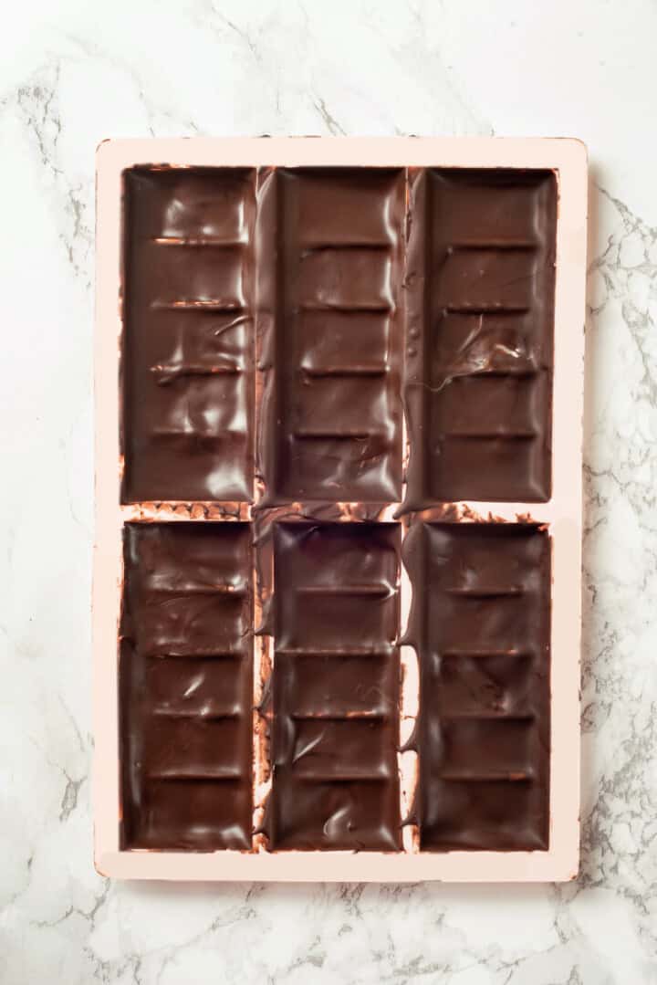 Chocolate in candy bar mold