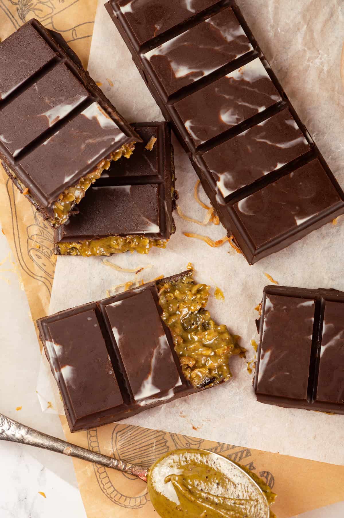 Homemade Dubai chocolate bars with marbled chocolate