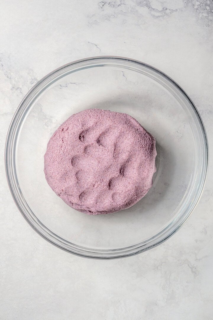 Blue masa harina in a bowl ready to use.