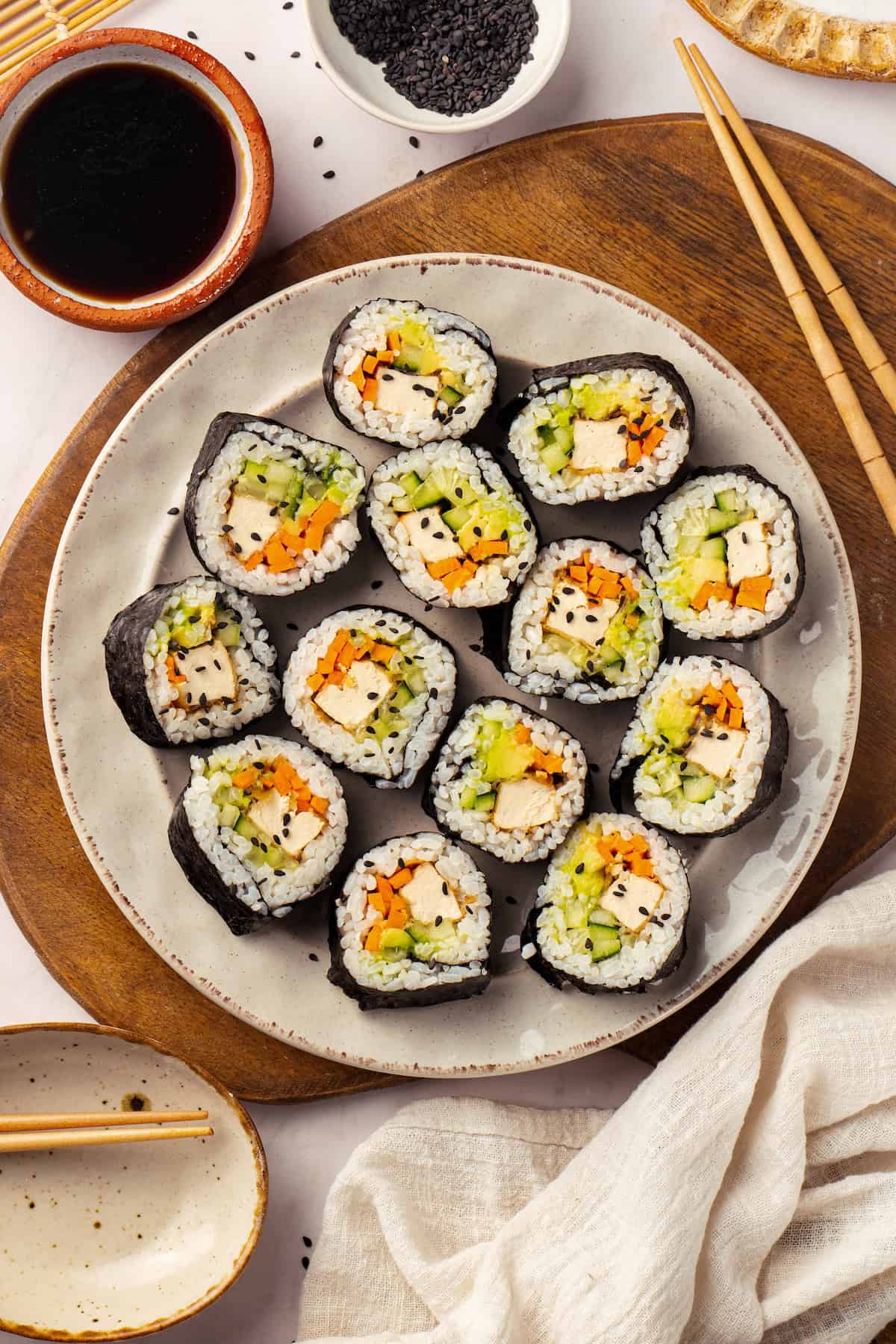 Plate of homemade vegan sushi