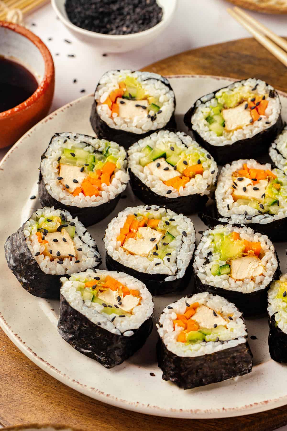 Plate of vegan sushi