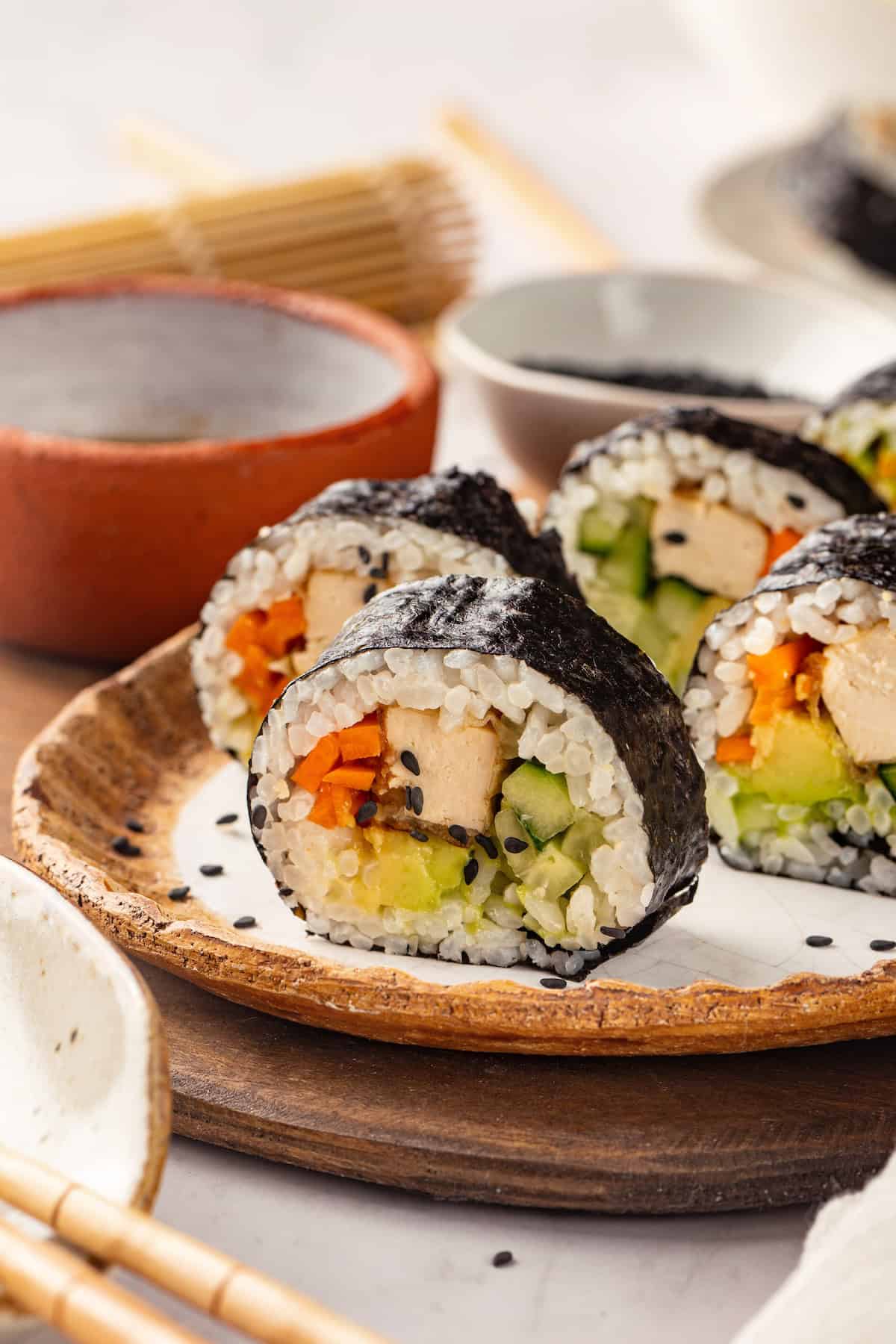 Vegan sushi with tofu and vegetables