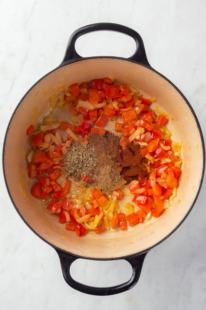 Vegetables and spices in Dutch oven