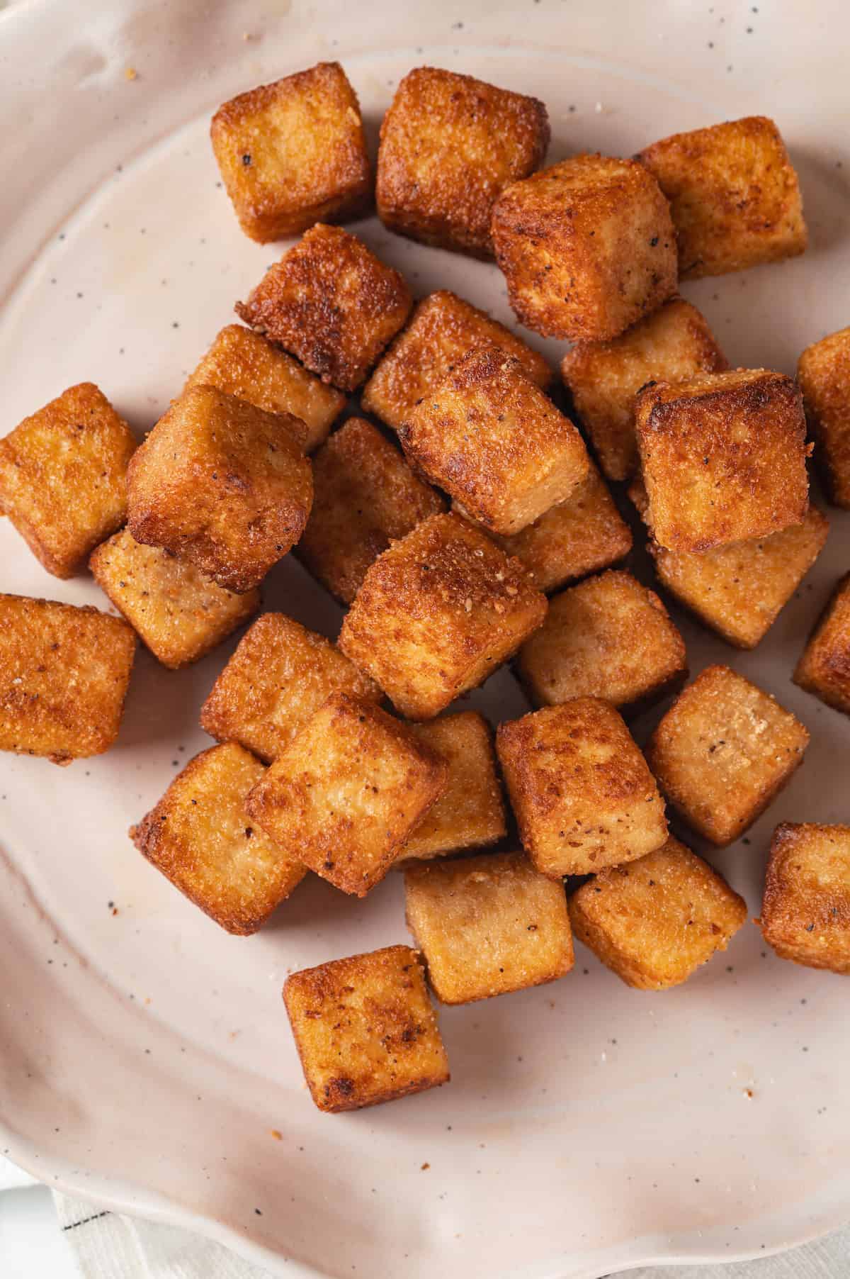 Plate of crispy fried tofu