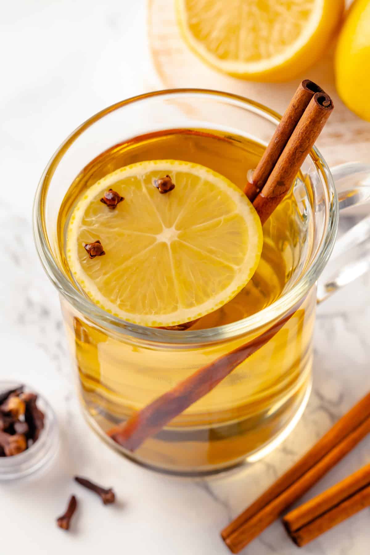 Hot toddy in glass mug