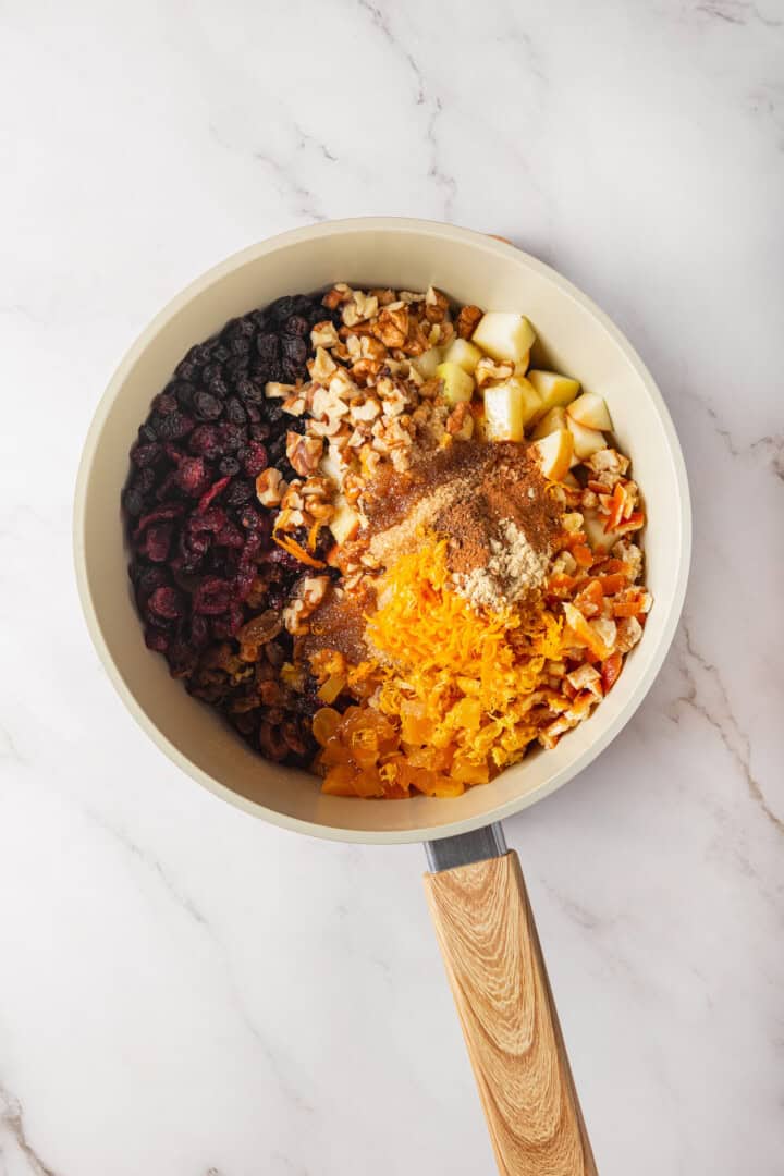 Ingredients for mincemeat in pan