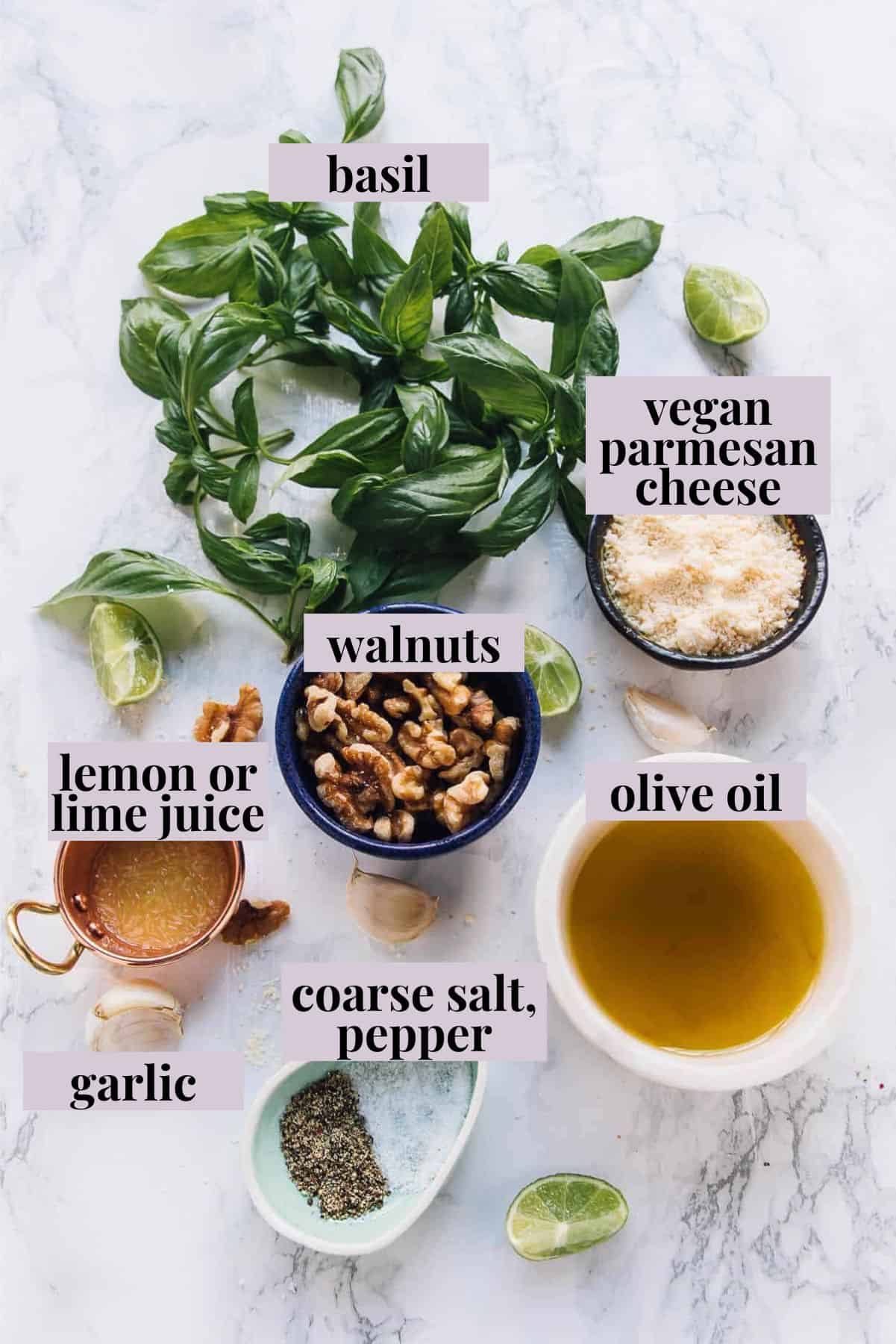 Ingredients for Basil Pesto.