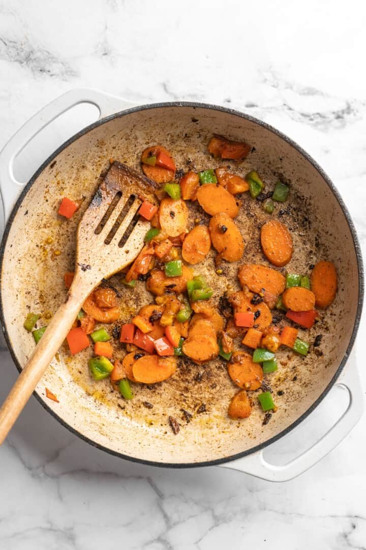 Cooking vegetables in skillet