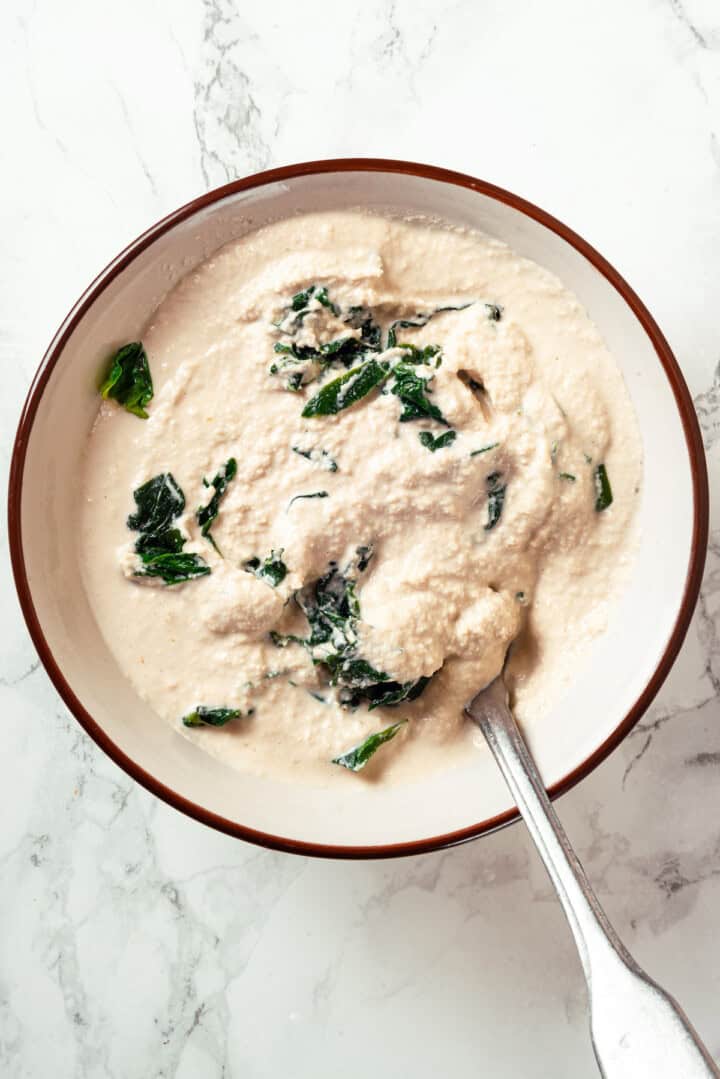 Vegan ricotta and spinach in bowl