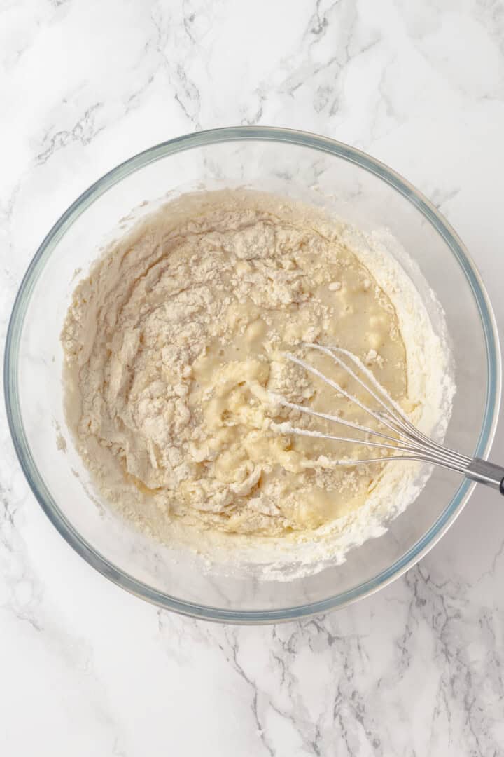 Whisking dry ingredients into wet ingredients