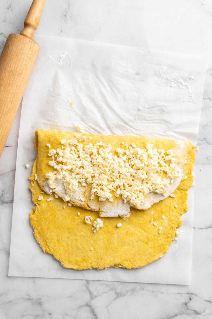 Butter added to folded dough