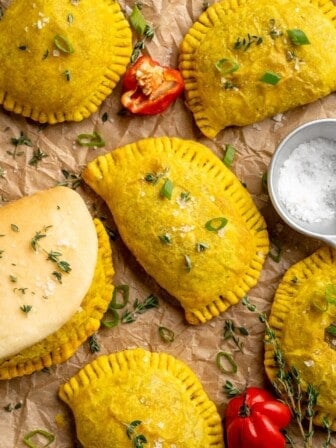 Overhead view of vegan Jamaican patties