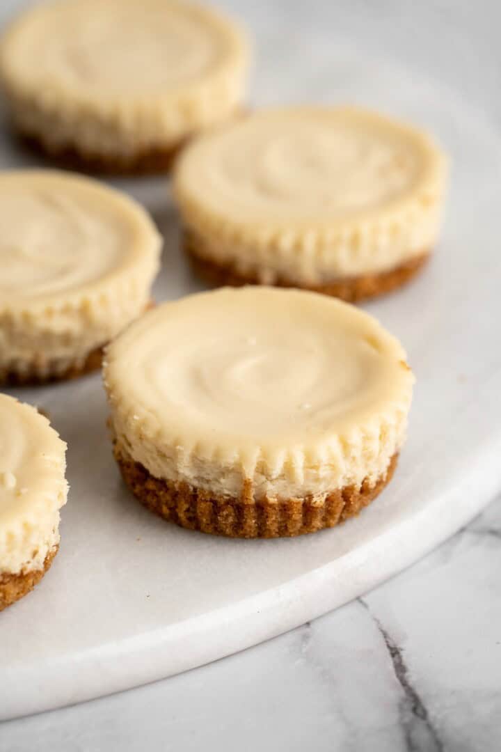 Mini cheesecakes on marble tray