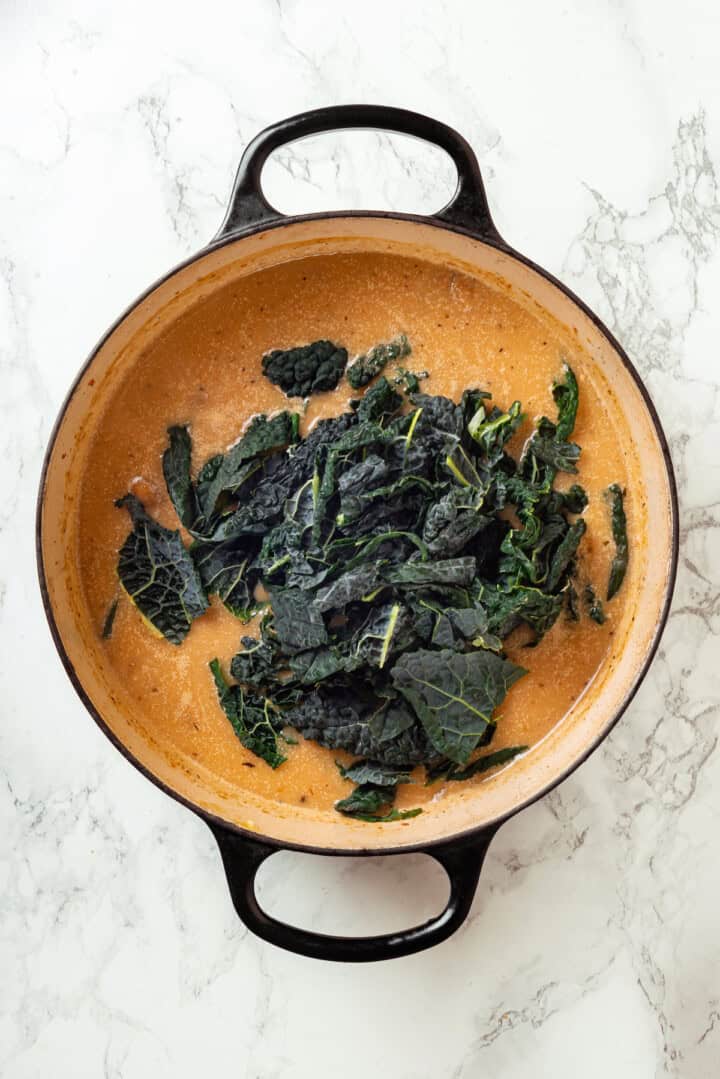 Kale added to pot of soup