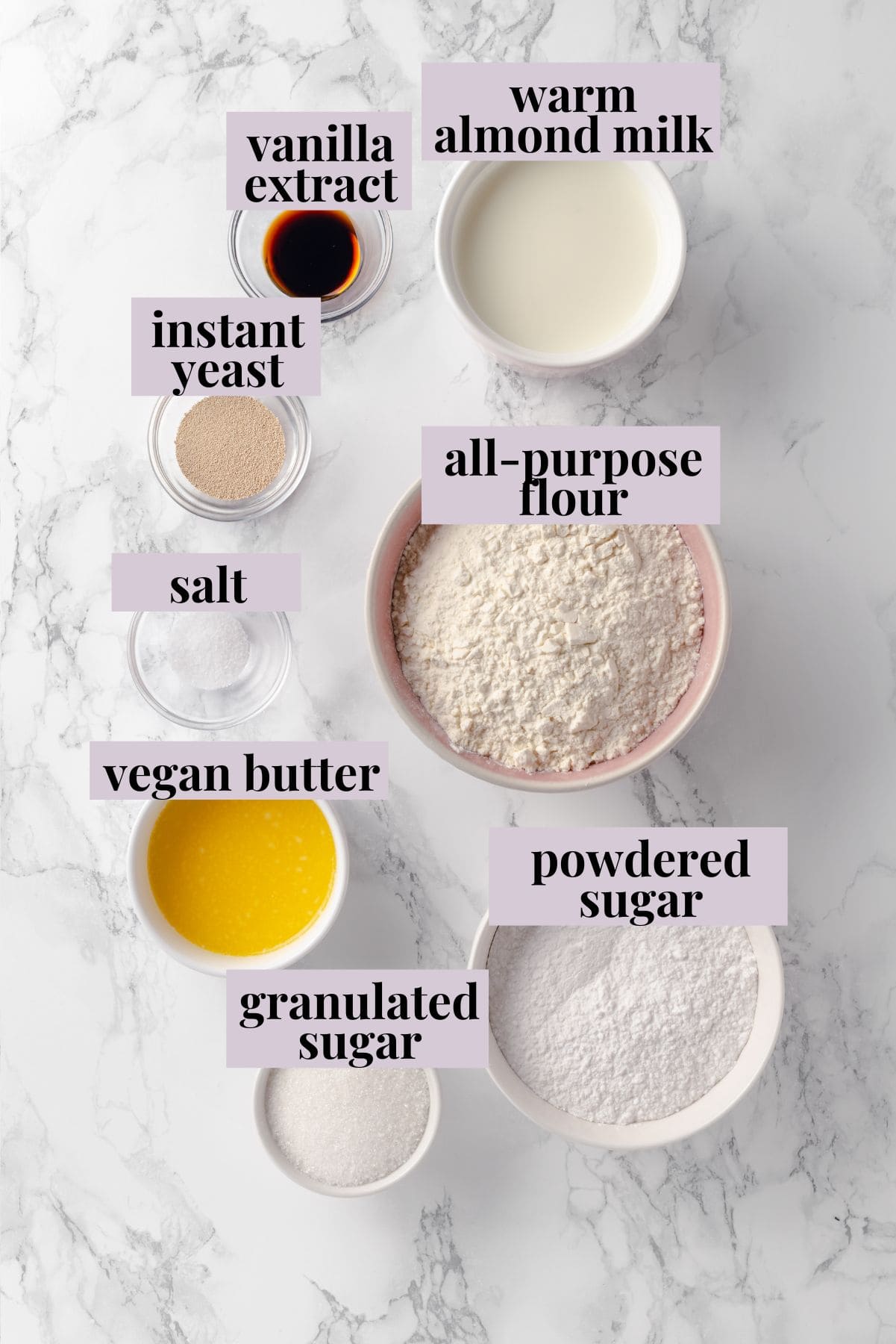 Overhead view of ingredients for air fryer donuts