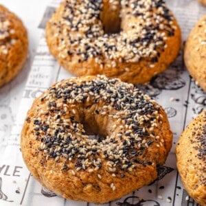Homemade gluten-free bagels on wire cooling rack
